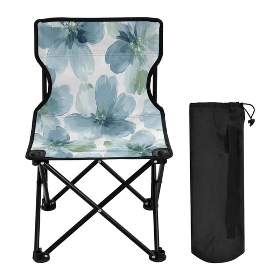 WOBOGO Elegant Flowers in Shades Of Blue Camping Chair Convenient Four Corner Backrest Folding Stool Can Hold Up to 220lbs