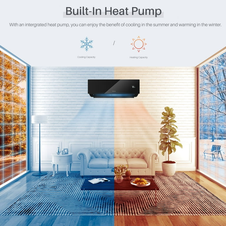 DELLA 18000 BTU Wifi Enabled Mini Split Air Conditioner Ductless Inverter  System, 17 SEER Energy Efficient Unit with 1.5 Ton Heat Pump, Pre-Charged  Condenser u0026 Full Installation Kit (Black Series) - Walmart.com
