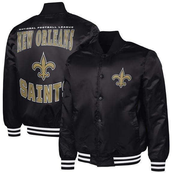 Men's G-III Sports by Carl Banks Black New Orleans Saints Adaptive Team Graphic Satin Full-Snap Varsity Jacket