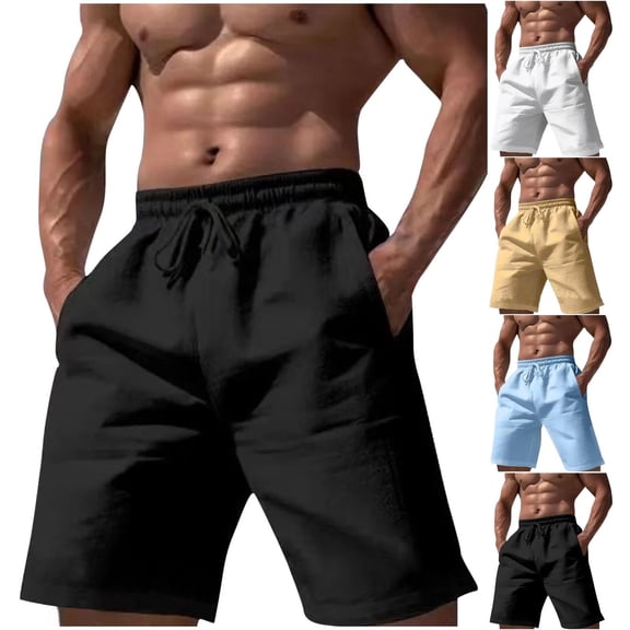 YHAJDS Mens Medium Shorts Solid Color Drawstring Elastic Mid Rise Pocket 5 Inch Shorts