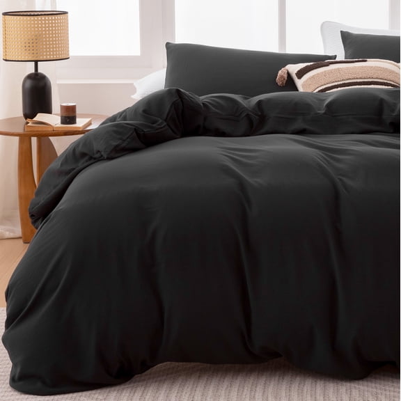 Sleep Zone Washed Microfiber 100gsm Duvet Cover Set, All Season Bedding, Queen Black