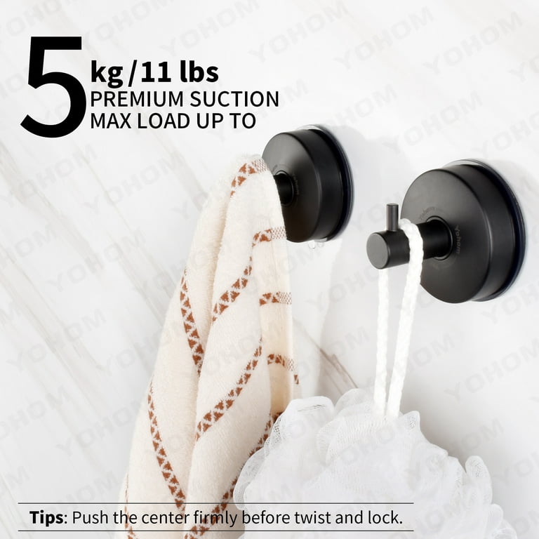 YOHOM Suction Cup Hooks Shower Towel Holder Stainless Steel Vacuum Bathroom Shower Hook Suction Towel Rack Kitchen Organizer for