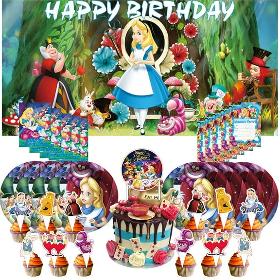 Alice in Wonderland Invite Invitation Cards Party Supplies Decor Decorations Banner Plates Background Backdrop