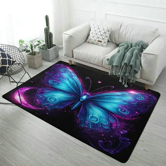 Dreamy Purple Butterfly Pattern Home Decor Living Room Carpet Non-slip Soft Comfy Floor Rug Kitchen Bedroom Entrance Doormat Mats
