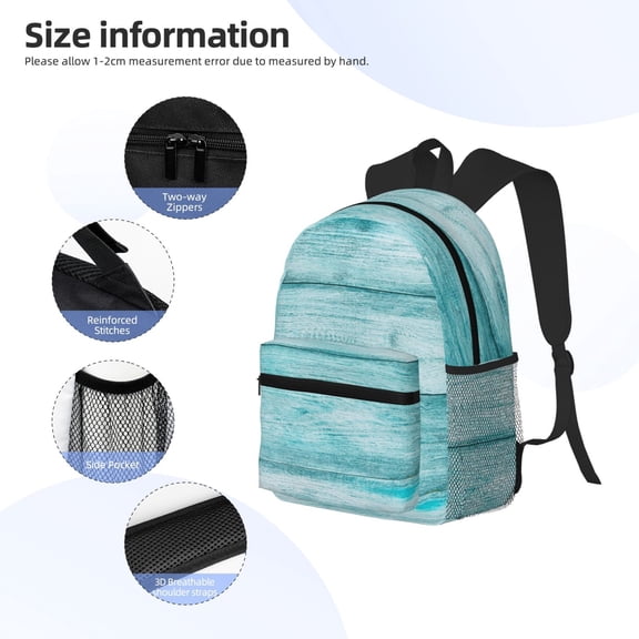 Gukieu Teal Turquoise Wood Print Backpack, Waterproof Backpack with Adjustable Shoulder Straps, Suitable for Campus, Business, Travel, Unisex