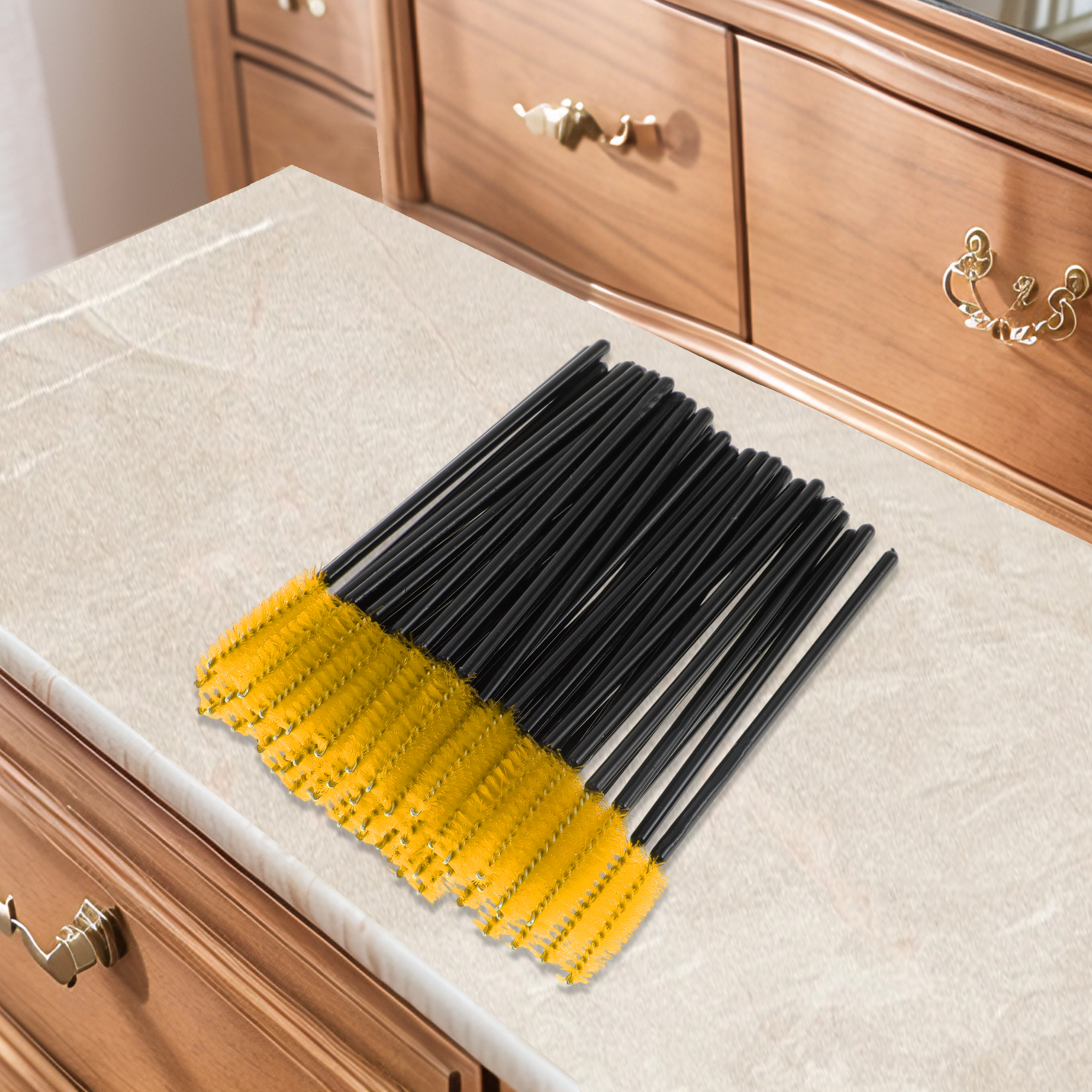 Unique Bargains Convenient Eyebrows Brushes for Travel 50 Pcs Black, Yellow
