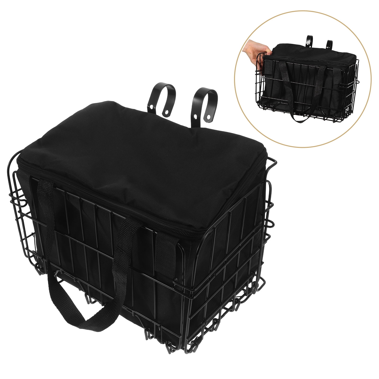 HONMEET Folding Front and Rear Bike Basket with Detachable Liner Bag - Pet Carrier and Grocery Storage Rack for Cycling