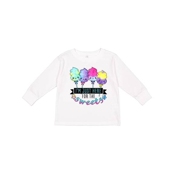 Inktastic I'm Just Here for the Sweets with Spun Sugar Candy Boys or Girls Long Sleeve Toddler T-Shirt