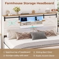 thumbnail image 5 of Aunfebrco Farmhouse Queen Bed Frame with 2 Drawers Queen Size Upholstered Platform Bed with LED Lights & Charging Station & Bookcase Headboard, Rustic Bed Frame for Bedroom, White, 5 of 7