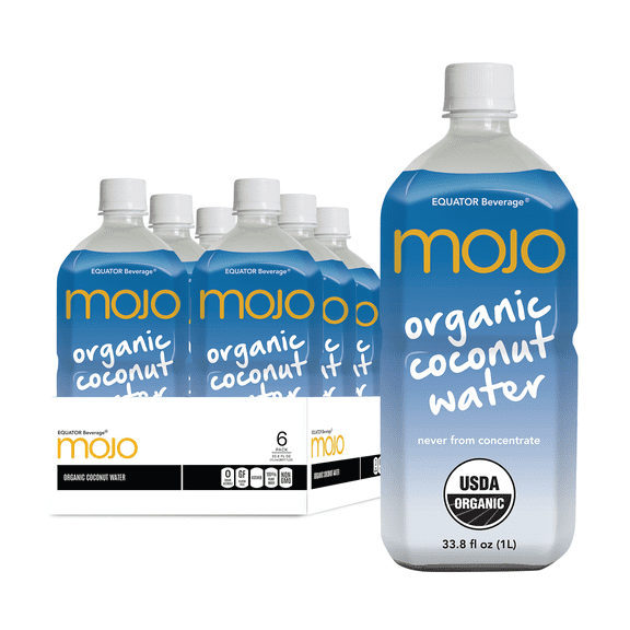 MOJO Organic Coconut Water | Hydration Drink & Sports Drink | Electrolytes Beverage 1043 mg | Vitamin B & C | Hydration Drink for Skin & Body | 33.8 Oz (Pack Of 6)