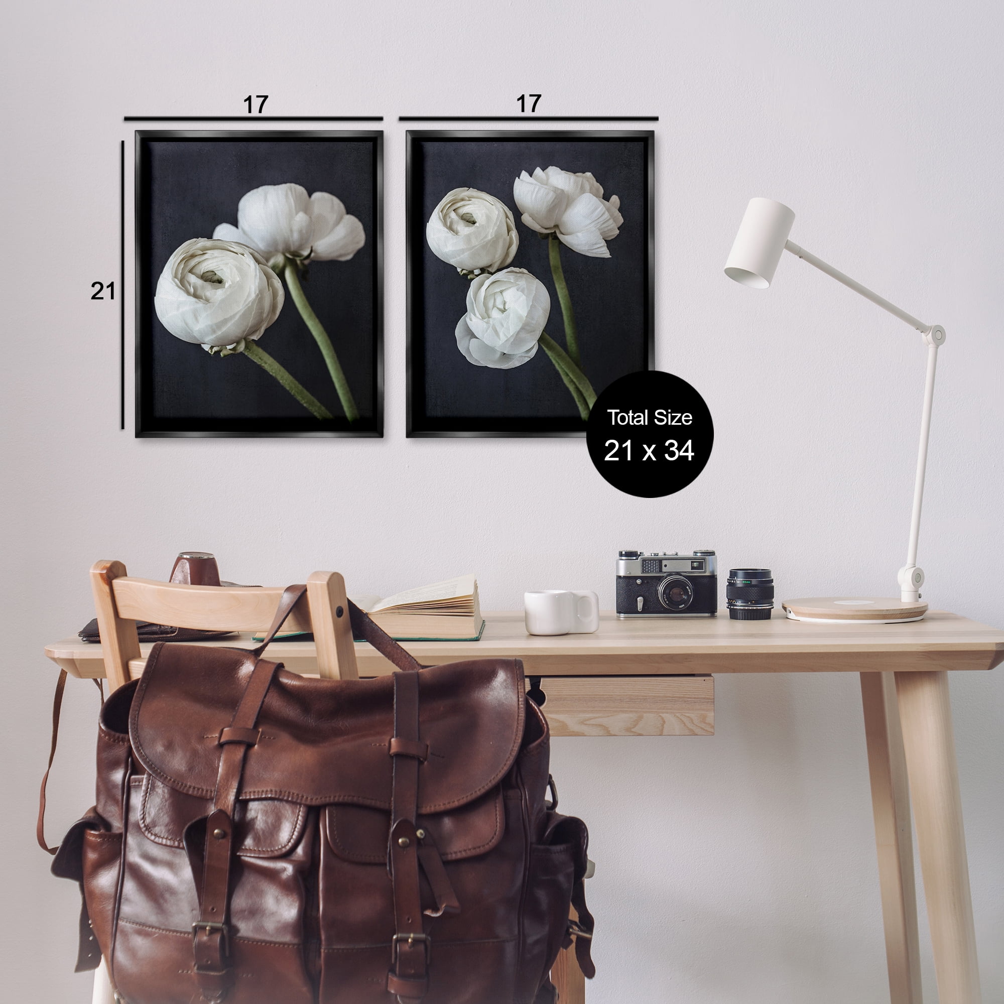 Stupell Industries Simple Black & White Peony Plants & Flowers Photography Black Floater Framed Canvas Art Print Wall Art, 17 x 21, Set of 2