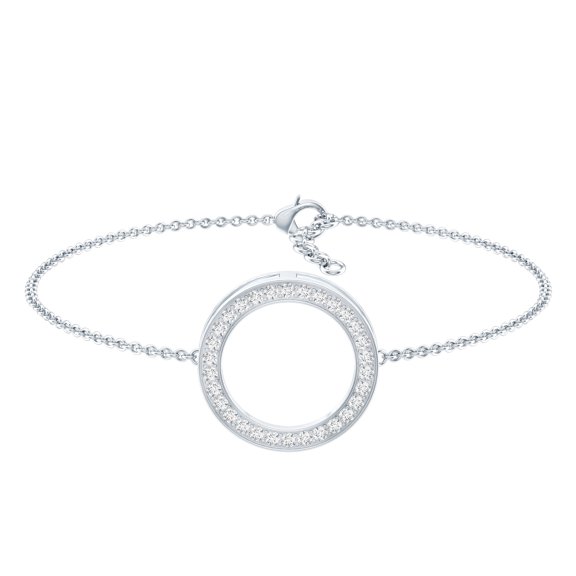 Rosec Jewels Lab Created Diamond Bracelet - Open Circle Chain Bracelet - Ef-VS Quality - Valentines Day Gift, 925 Sterling Silver, 7.0 inches