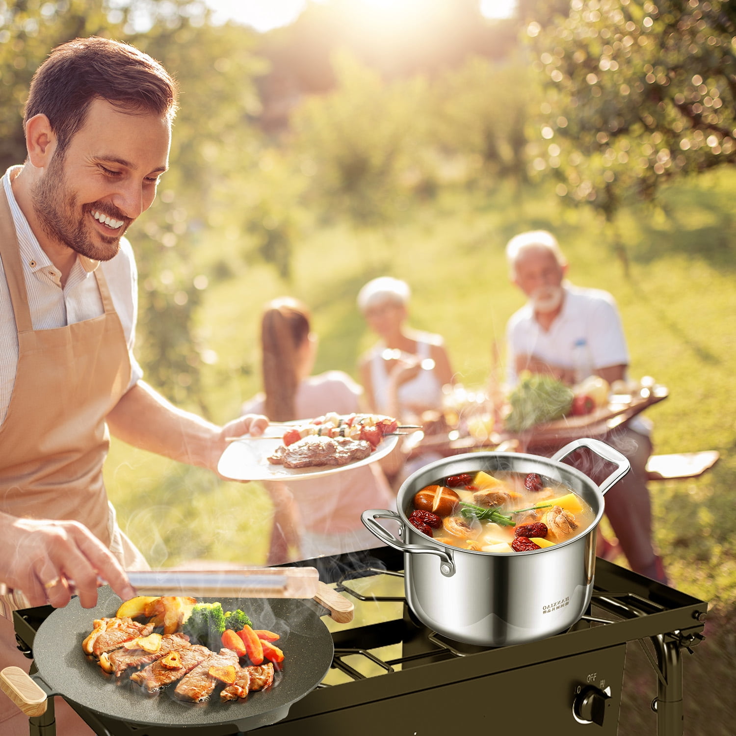 2 Burner Outdoor Camping Stove,20PSIG Regulator,150,000 BTU Propane Gas Stove with Windscreen & Side Table & Cover for Outdoor Cooking BBQ and Backyard Cooking