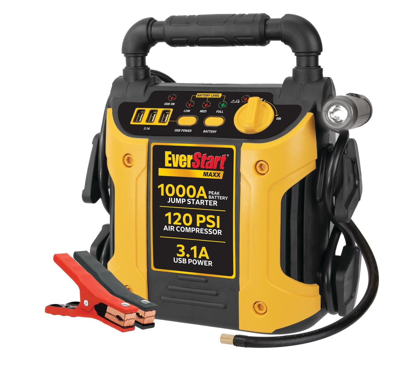 (2 pack) EverStart 1000 Peak Amp Jump Starter with 120 PSI Compressor, Pivoting LED Light, 3X USB Ports