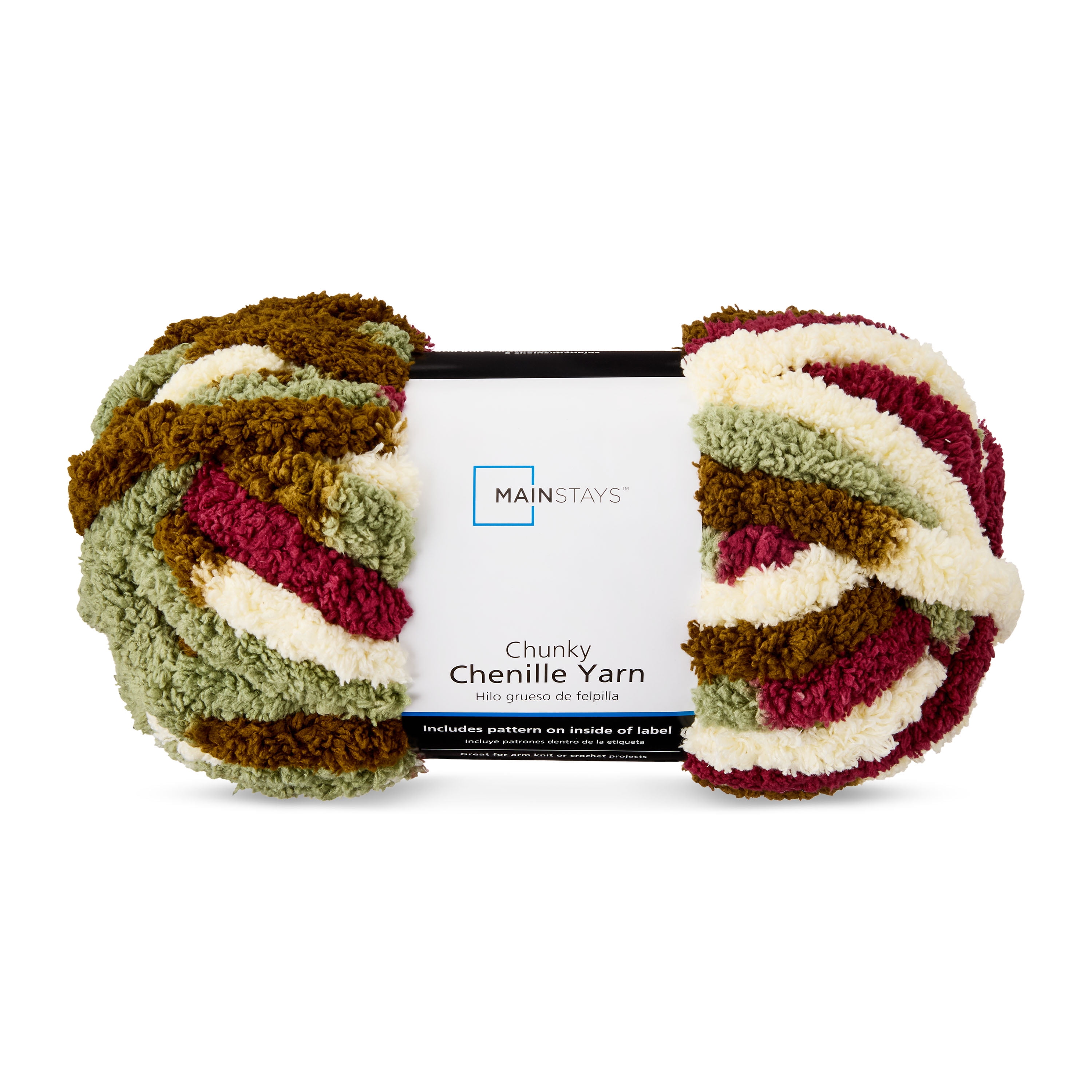 Mainstays Chunky Chenille Yarn, 31.7 yd, Autumn Roots Multi, 100% Polyester, Super Bulky, Pack of 4