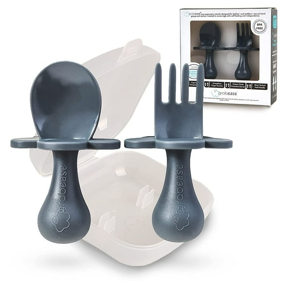 Grabease Toddler Self-Feeding Utensils Spoon and Fork Set for Baby-Led Weaning Non-Toxic Plastic 0.17 oz