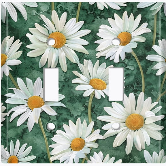 Metal Light Switch Wall Plate Outlet Cover (Printed Image of White Daisey Flowers - Double Toggle)