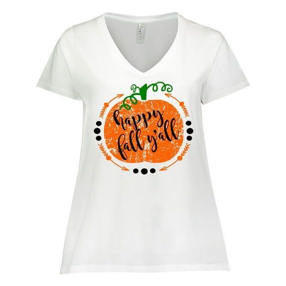 Inktastic Happy Fall Y'all Pumpkin Women's Plus Size V-Neck T-Shirt
