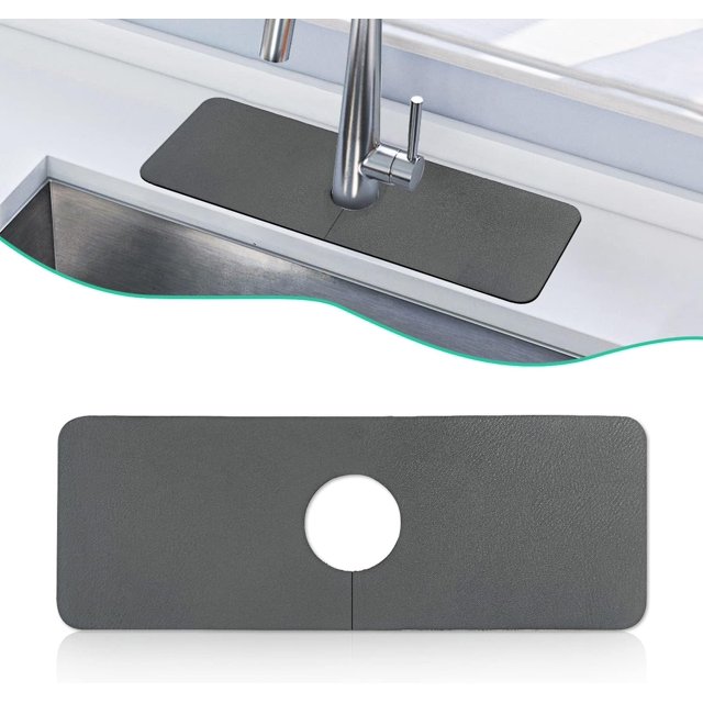 Protector contra salpicaduras para grifo de fregadero cortable, alfombrilla absorbente para grifo de diatomita, protector contra salpicaduras para fregadero, alfombrilla para grifo, 13,8x38 cm (gris,