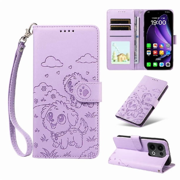 Funda Cartera GANGXUN con Diseño de Perrito en Relieve para OPPO Reno 14F 5G , Protección 360° con Ranuras y Correa Desmontable