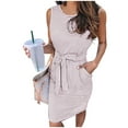 thumbnail image 4 of Robe Femme Décontractée Été Col Rond Robes Rayées Imprimées Robe avec Poche Sans Manches Robe Élégante pour Femmes en Liquidation, 4 of 6