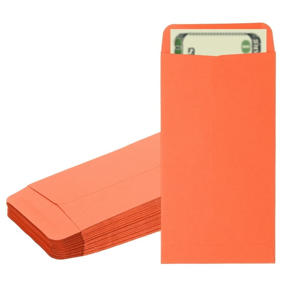 Uxcell Money Envelope, 50 Pcs 6.5" x 3.5" Cash Holder for Checks Coins, Orange