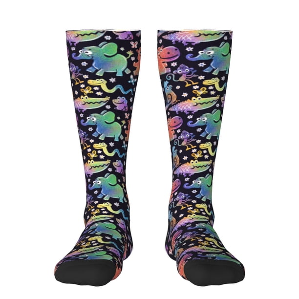 Fotbe Colorful Animals Calcetas Divertidas Estampadas para Hombre y Mujer, Calcetas de Algodón hasta la Rodilla para Caminar, Correr, Enfermería y Embarazo