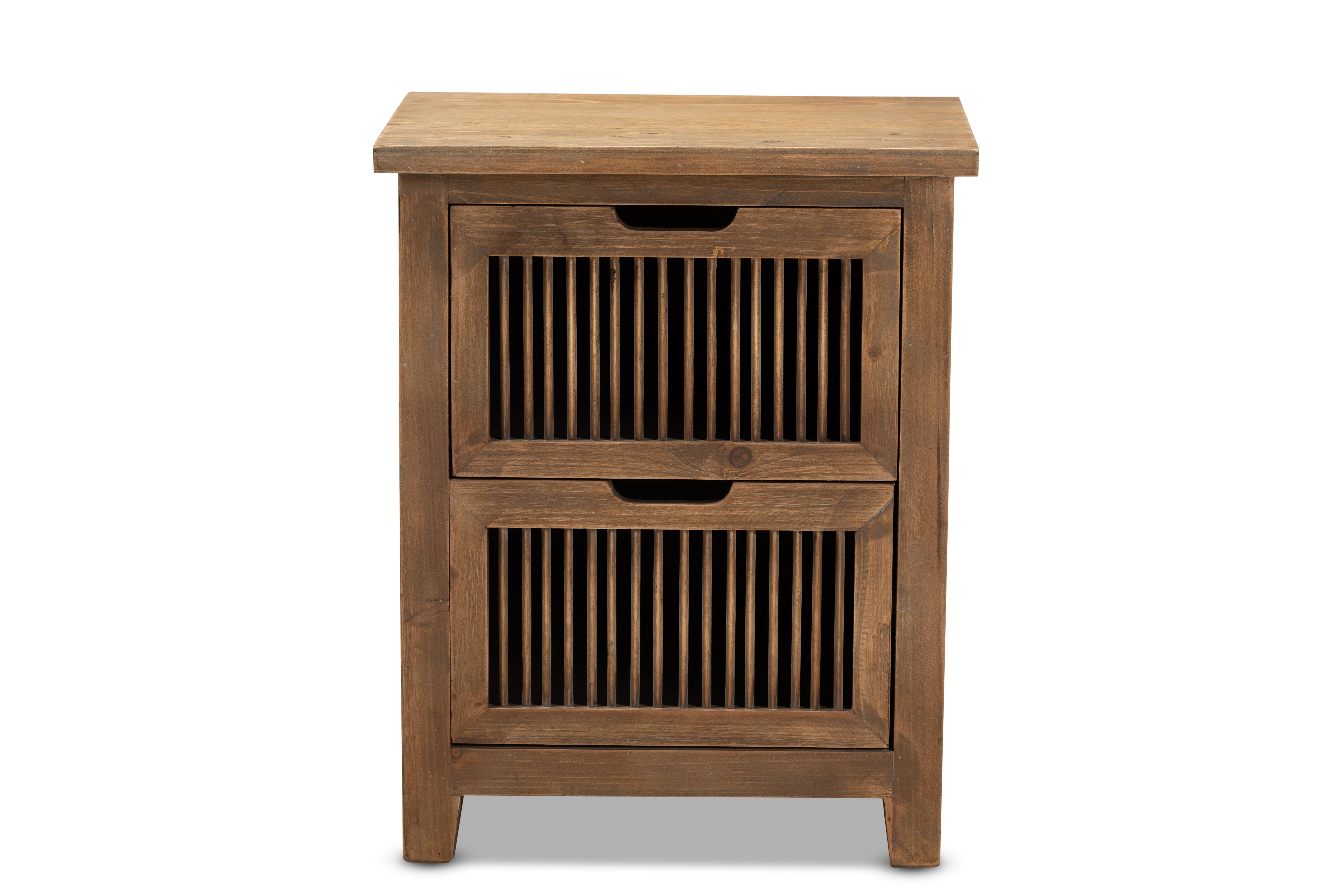 Baxton Studio Clement Rustic Transitional Medium Oak Finished 2-Drawer Wood Spindle End Table