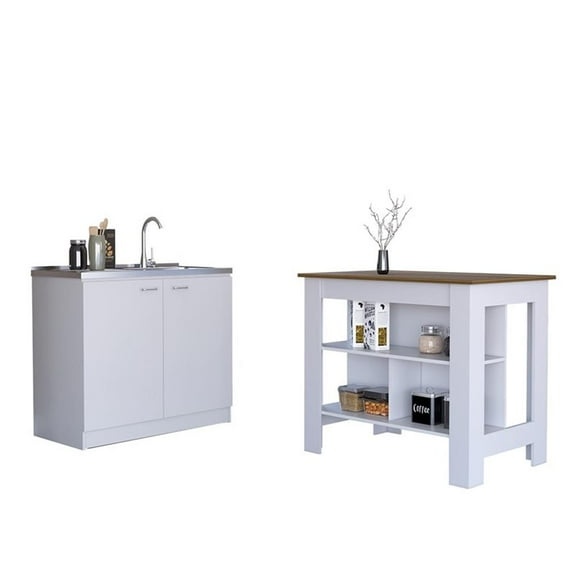 Pemberly Row 2Pc Kitchen Set Kitchen Island and Utility Sink Cabinet
