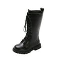 thumbnail image 3 of YUGYXL Girl's Waterproof Fashion Tie Fur Lined Knee High Riding Boots Dress Princess Shoes Girls Leather Tall Winter Boots Black,28, 3 of 10