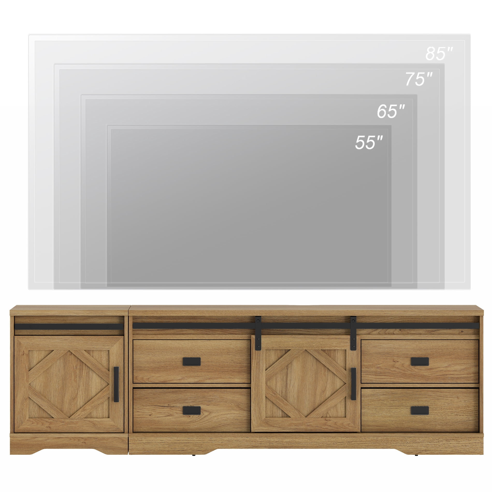 WAMPAT Farmhouse Entertainment Center for 85" TVs, 2-in-1 Wooden TV Stand with Barn Door, Adjustable Shelves and Storage Drawers,Media Console Table for Living Room,Vintage Oak