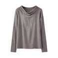 thumbnail image 7 of Rhuody Womens Summer Tops Solid Color Draped Neck Long Sleeve T Shirt T Shirt Relaxed Fit Tee Classic Clothing Grey S, 7 of 7