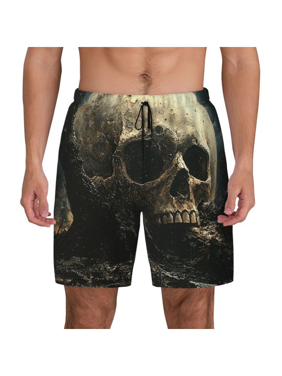 Mens Swim Trunks Bathing Suit Summer Swimming Board Shorts, Skull Horror Goth Moon Night