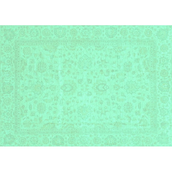 Ahgly Company Machine Washable Indoor Rectangle Oriental Turquoise Blue Traditional Area Rugs, 5' x 7'