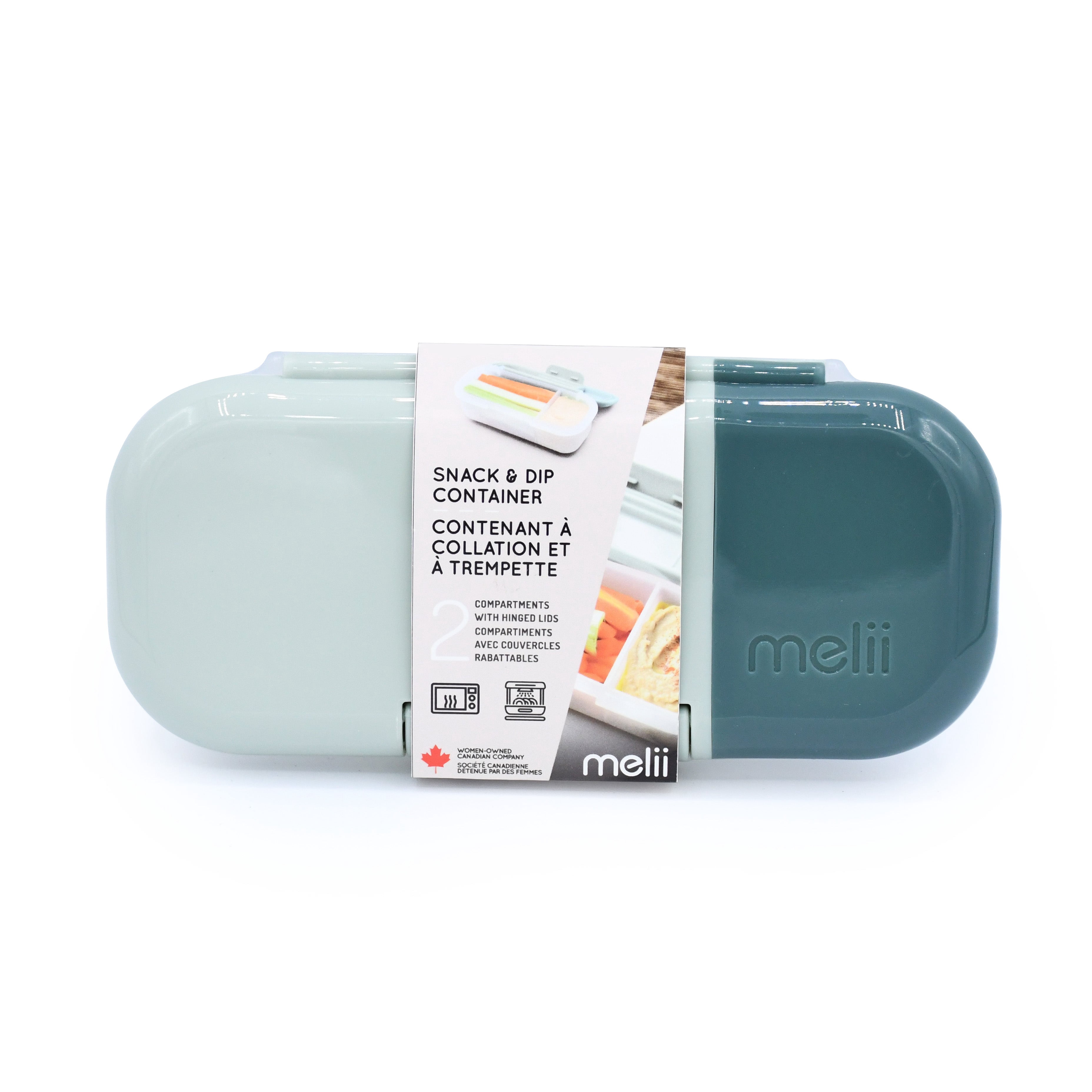 Melii 2-Compartment Plastic Snack Box, Food Storage Container in Cactus, Fern & Sage for Daily Lunch Packing