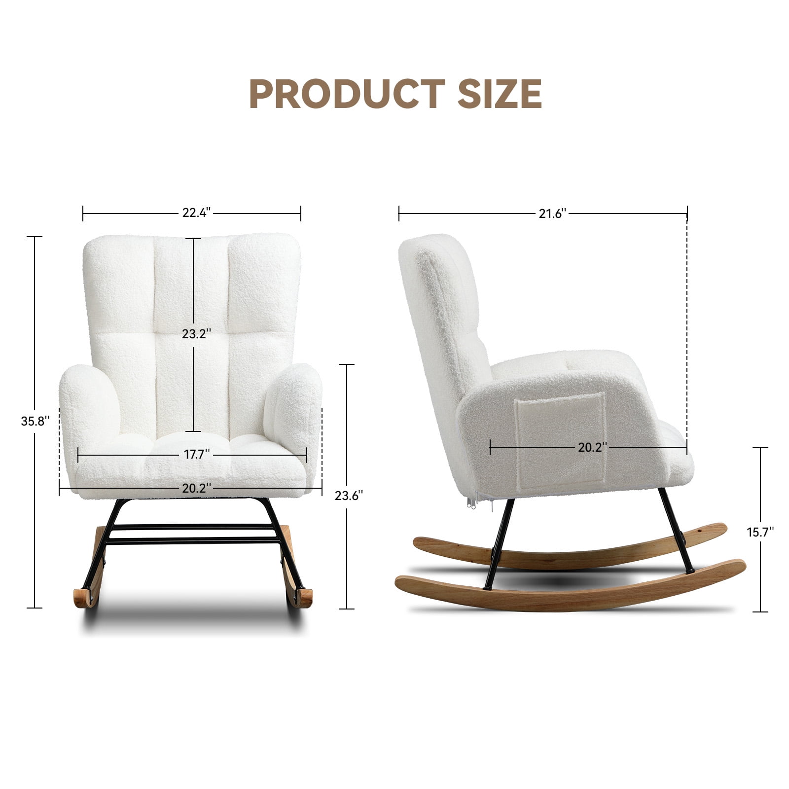 COMHOMA Nursery Rocking Chair with Ottoman, Teddy Glider Rocking Chair, Accent Chair with High Backrest Reading Chair for Adult, Nursery, Bedroom, Living Room, Offices,Beige