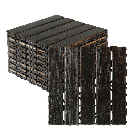 YYAo 27pcs Wood Interlocking Deck Tiles 11.8"x11.8", Waterproof Flooring Tiles for Indoor And Outdoor,Black