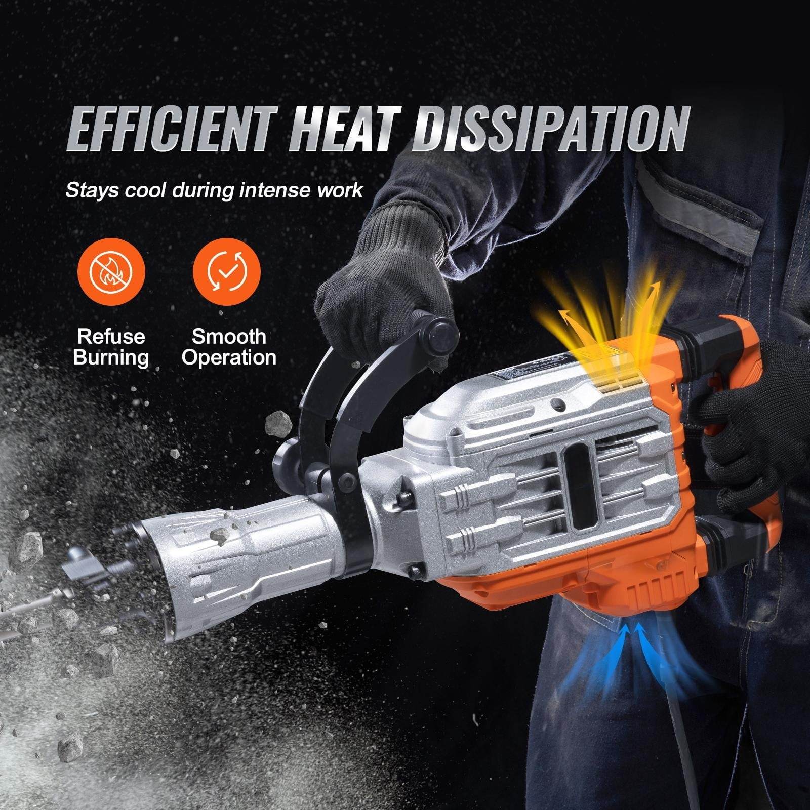 KFFKFF Demolition Jack Hammer, Electric Jack Hammer of 3500W, 1900 BPM High-Intensity, Comes with 2 Chisels, Gloves, and a 360掳 Rotating Front Handle for Digging and Hole-Breaking Tasks