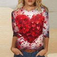 thumbnail image 1 of Aqestyerly T-Shirt Imprimé de Mode pour la Saint-Valentin pour Femmes, Blouse à Manches 3/4, Col Rond, Hauts Décontractés, 1 of 5