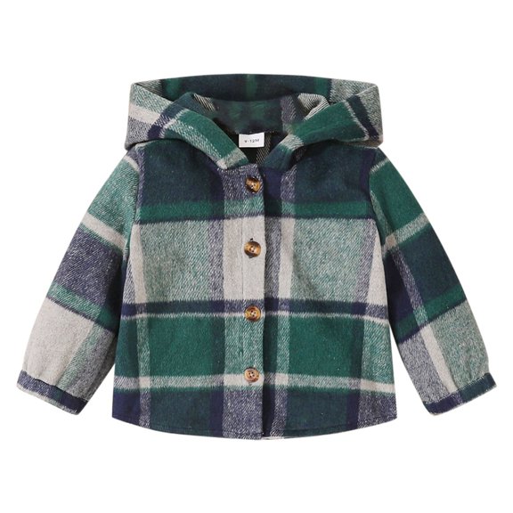 Lkhaha Girls Jacket Autumn Winter Infant Plaid Print Boys Long Sleeve Button Up Hooded Coat Size 9-12 Months