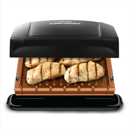 George Foreman 4-Serving Copper Color Removable Plate Grill, Electric Indoor Grill and Panini Press, Black/Copper,