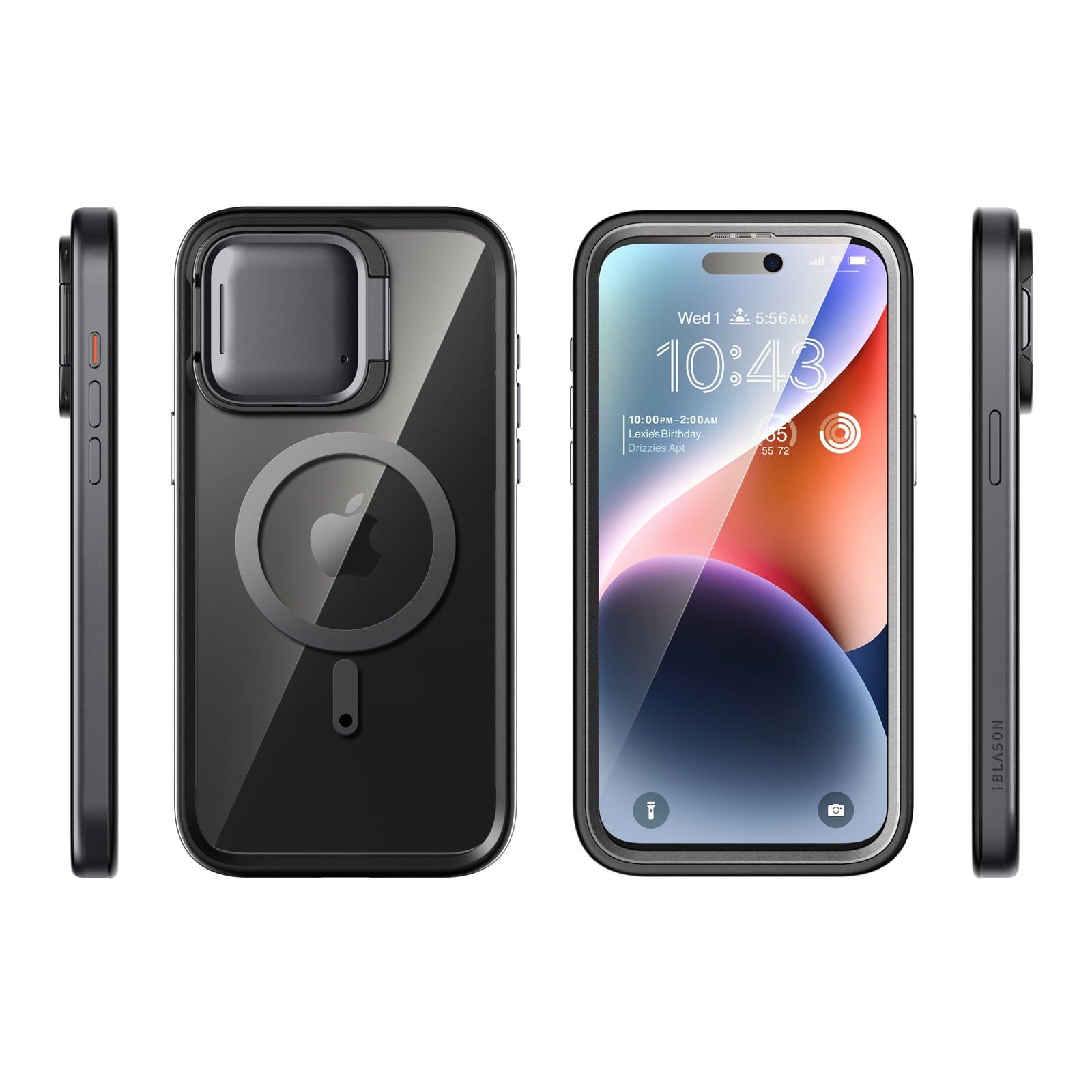i-Blason Shield Mag for iPhone 15 Pro Max Case 6.7 inch with Camera Cover Stand, Compatible with MagSafe Clear Full-Body Shockproof Rugged Bumper Protective Case with Built-in Screen Protector (Black)
