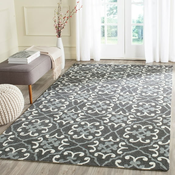 SAFAVIEH Four Seasons Jillean Floral Polyester Area Rug, Dark Grey/Ivory, 5' x 8'