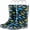 Blue Boys Dinosaurs, variant on Puddle Play PVC Rain Boots with Easy-On Handles, Waterproof, Black with Blue Green Dinosaur Print, Size 4 Toddler