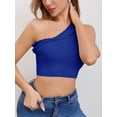 thumbnail image 3 of Womens Cute Ruffle One Shoulder 2024 Tank Top Knit Ribbed Trendy Sexy Summer Sleeveless Crop Tops, 3 of 6