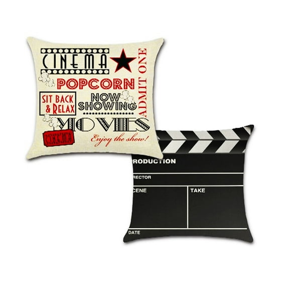 Cinema Movie & Clapperboard Design Cotton Linen Fabric Decorative Indoor / Outdoor Throw Pillow Cover Set 18x18