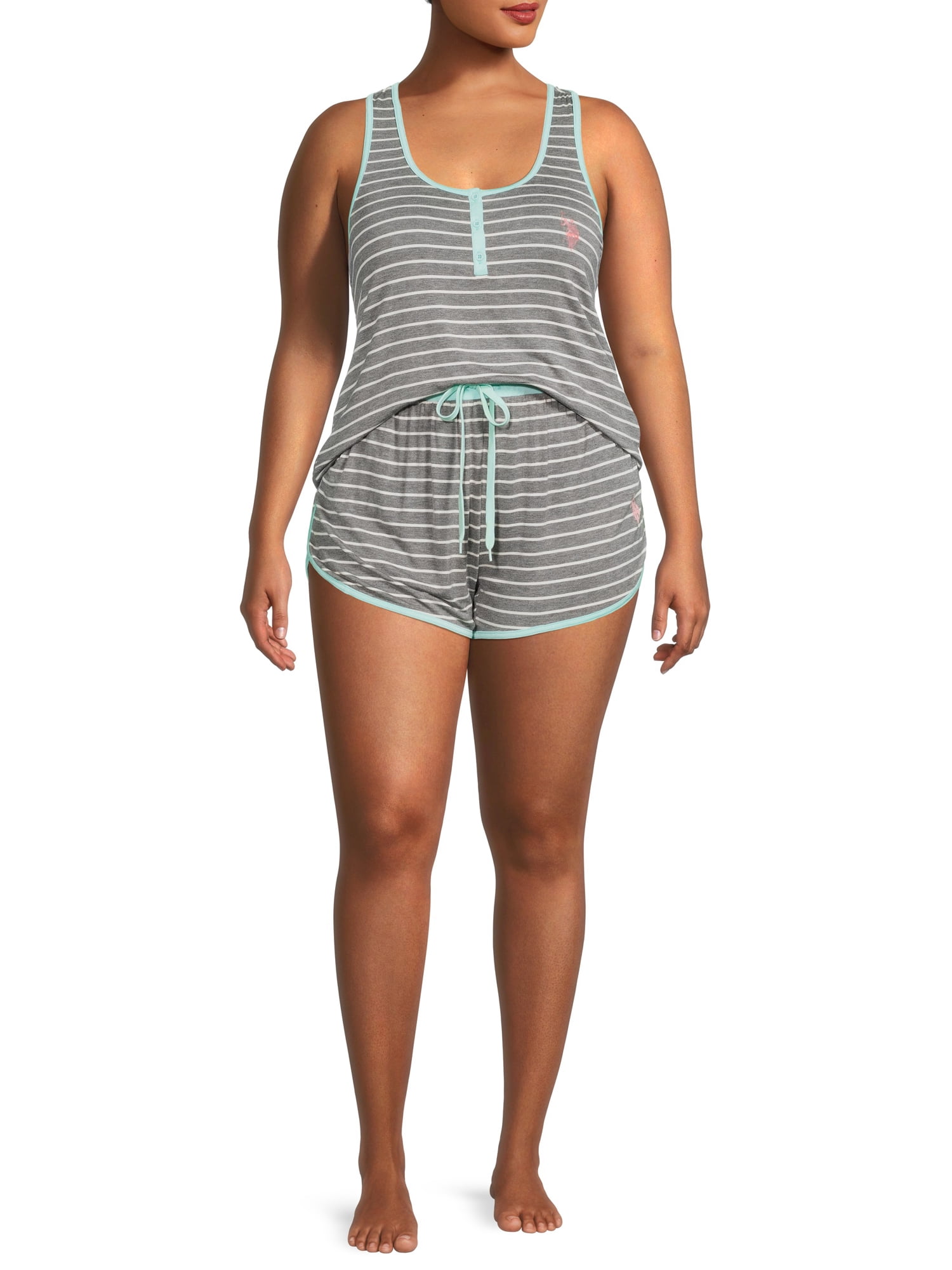 U.S. Polo Assn. Women's Plus 2pc Striped Knit Racerback Tank and Pajama Short Set