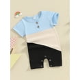 thumbnail image 3 of Biekopu Baby Girls Boys Romper Contrast Color Buttons Short Sleeve Crew Neck Jumpsuits Summer Casual Clothes Infant Bodysuits, 3 of 9
