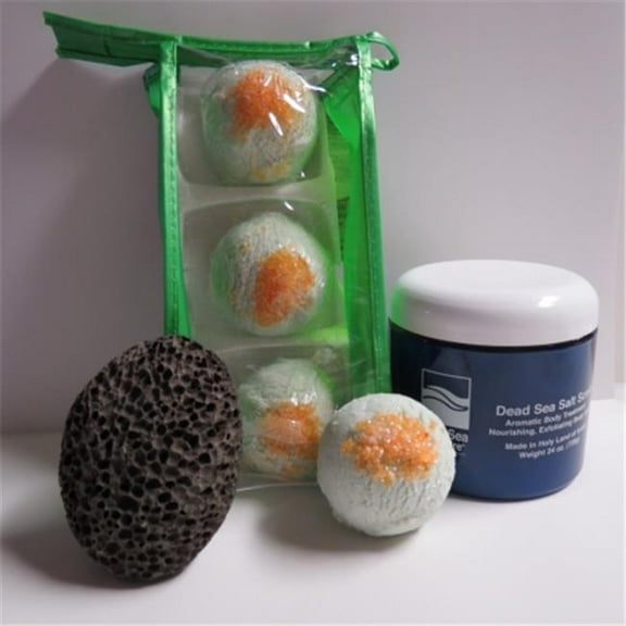 Dead Sea Spa Care DeadSea-BBTCM05 3 Pack Cucumber & Melon Bubble Bath Truffles, 24 oz Cucumber & Melon Dry Salt Scrub & Pumice Stone