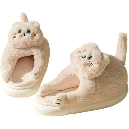 

CebDs Lovely Mew Cat Furry Slippers for Women Men Cute Animal Fluffy Faux Fur Warm Soft House Shoes Plush Indoor Slippers